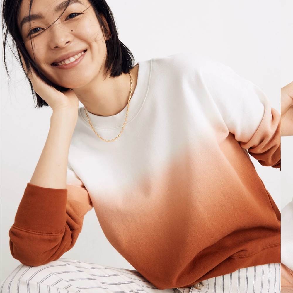 Madewell Dip Dye Mainstay Orange and White Ombre Sweatshirt